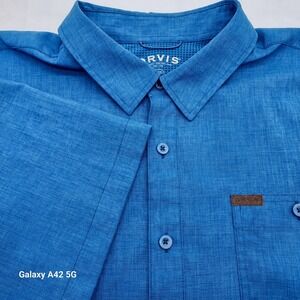 ORVIS Men's XXL Blue Short Sleeve Button Up Shirt Classic Collection Fishing